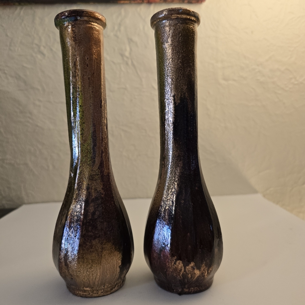 2 HANDCRAFTED Upcycled Glass Vases Brown & Copper HANDPAINTED Tabletop Art Decor - Picture 13 of 17